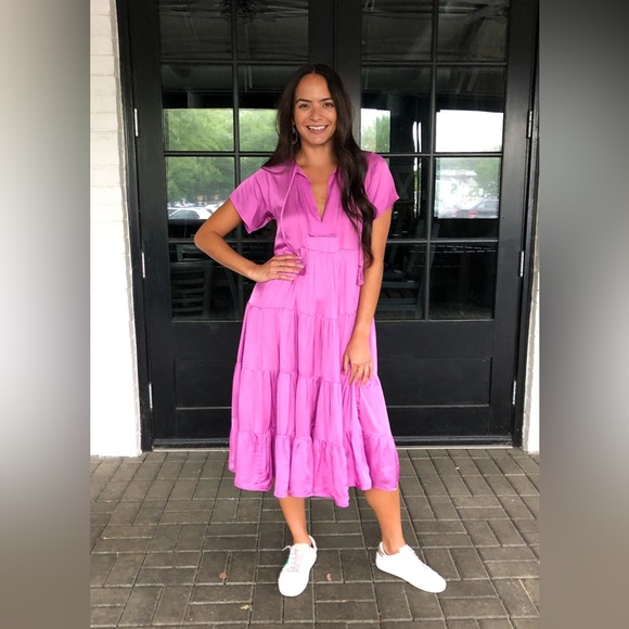 KARLIE Catalina Tiered Midi Dress in Magenta SZ S - Picture 2 of 8